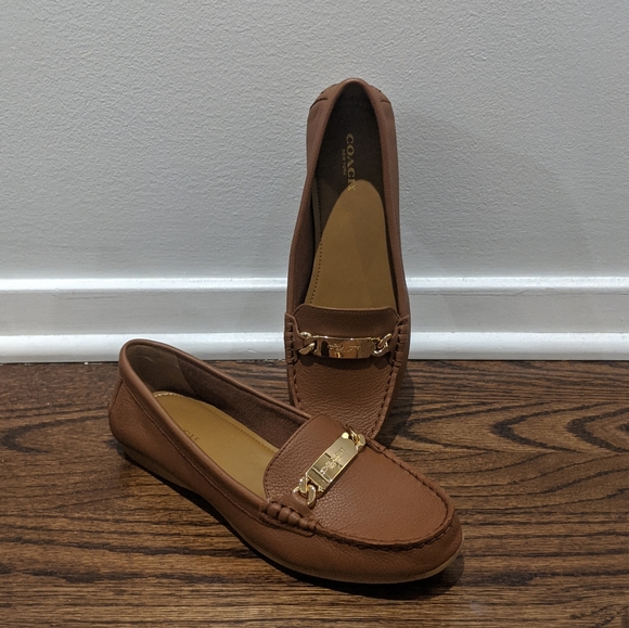 Coach Shoes - Coach Olive Pebble Grain Leather Loafers in Saddle